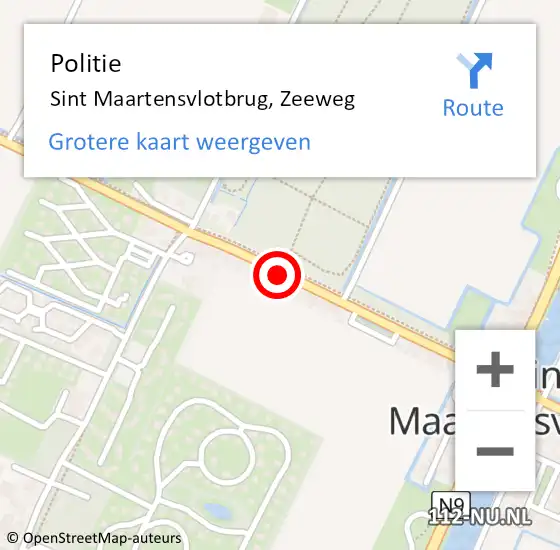 Locatie op kaart van de 112 melding: Politie Sint Maartensvlotbrug, Zeeweg op 10 augustus 2015 11:35