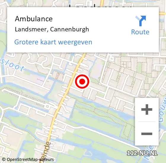 Locatie op kaart van de 112 melding: Ambulance Landsmeer, Cannenburgh op 10 augustus 2015 11:42