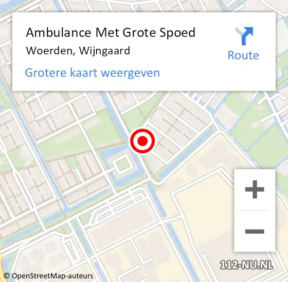 Locatie op kaart van de 112 melding: Ambulance Met Grote Spoed Naar Woerden, Wijngaard op 10 augustus 2015 13:43