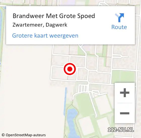 Locatie op kaart van de 112 melding: Brandweer Met Grote Spoed Naar Zwartemeer, Dagwerk op 10 augustus 2015 15:11