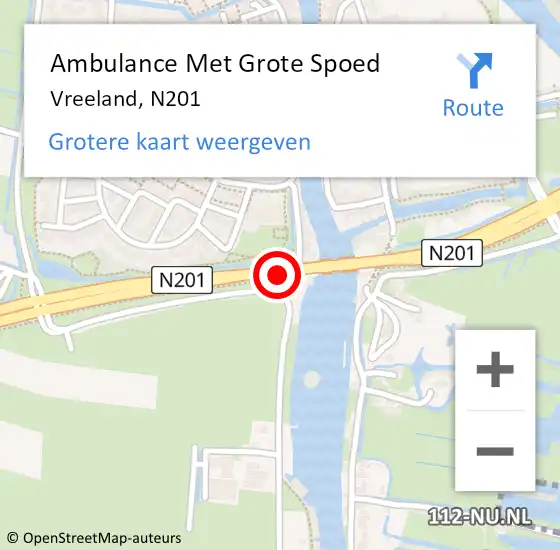 Locatie op kaart van de 112 melding: Ambulance Met Grote Spoed Naar Vreeland, N201 op 10 augustus 2015 15:23