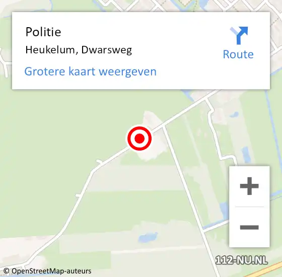 Locatie op kaart van de 112 melding: Politie Heukelum, Dwarsweg op 16 november 2013 22:24