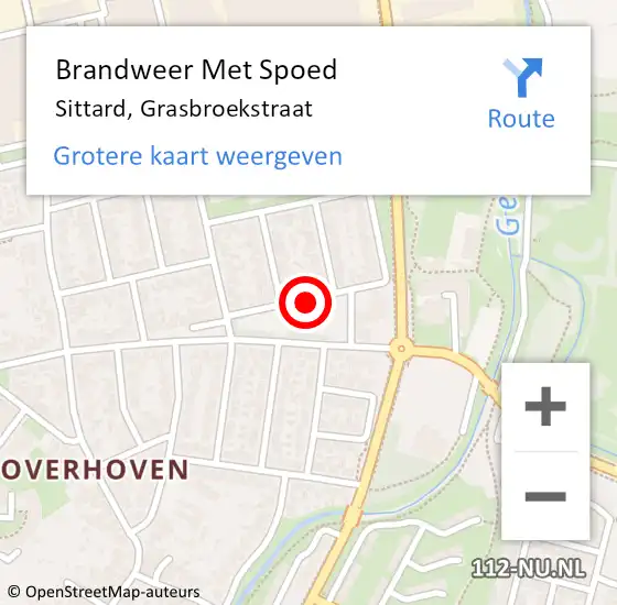 Locatie op kaart van de 112 melding: Brandweer Met Spoed Naar Sittard, Grasbroekstraat op 10 augustus 2015 16:51