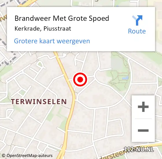 Locatie op kaart van de 112 melding: Brandweer Met Grote Spoed Naar Kerkrade, Piusstraat op 10 augustus 2015 16:54