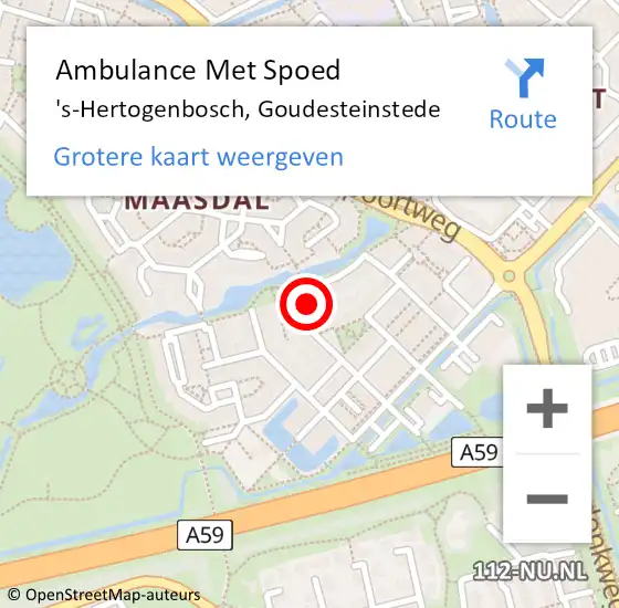 Locatie op kaart van de 112 melding: Ambulance Met Spoed Naar 's-Hertogenbosch, Goudesteinstede op 10 augustus 2015 20:38