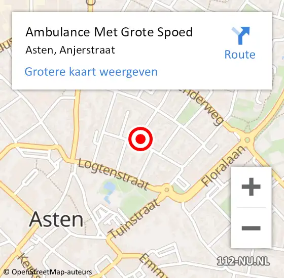 Locatie op kaart van de 112 melding: Ambulance Met Grote Spoed Naar Asten, Anjerstraat op 10 augustus 2015 20:40