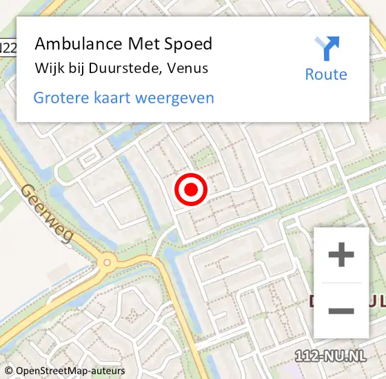 Locatie op kaart van de 112 melding: Ambulance Met Spoed Naar Wijk bij Duurstede, Venus op 10 augustus 2015 21:43