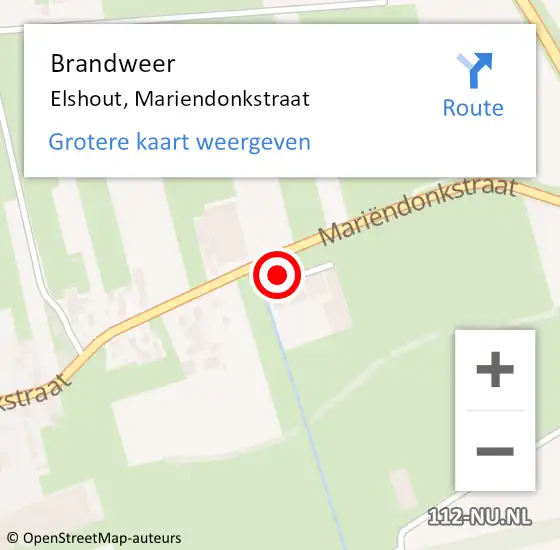 Locatie op kaart van de 112 melding: Brandweer Elshout, Mariendonkstraat op 10 augustus 2015 23:25