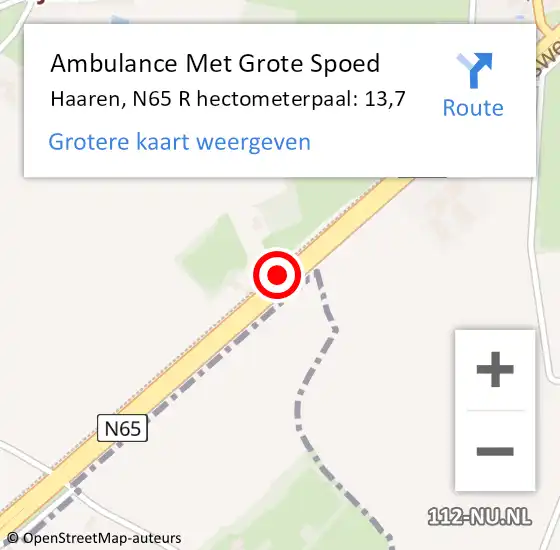 Locatie op kaart van de 112 melding: Ambulance Met Grote Spoed Naar Haaren, N65 R hectometerpaal: 13,7 op 11 augustus 2015 03:26