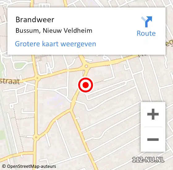 Locatie op kaart van de 112 melding: Brandweer Bussum, Nieuw Veldheim op 11 augustus 2015 04:43