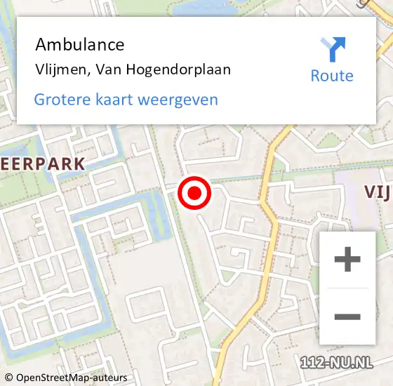 Locatie op kaart van de 112 melding: Ambulance Vlijmen, Van Hogendorplaan op 11 augustus 2015 08:31