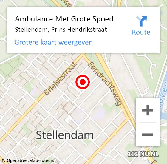 Locatie op kaart van de 112 melding: Ambulance Met Grote Spoed Naar Stellendam, Prins Hendrikstraat op 11 augustus 2015 08:36