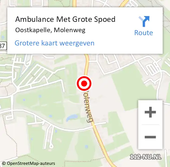 Locatie op kaart van de 112 melding: Ambulance Met Grote Spoed Naar Oostkapelle, Molenweg op 16 november 2013 23:51