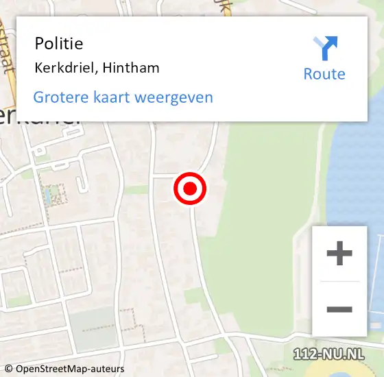 Locatie op kaart van de 112 melding: Politie Kerkdriel, Hintham op 11 augustus 2015 09:09