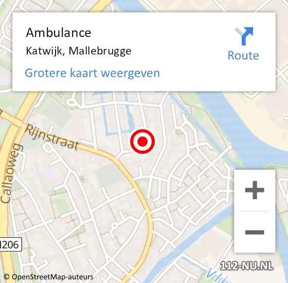 Locatie op kaart van de 112 melding: Ambulance Katwijk, Mallebrugge op 11 augustus 2015 09:11