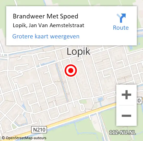 Locatie op kaart van de 112 melding: Brandweer Met Spoed Naar Lopik, Jan Van Aemstelstraat op 11 augustus 2015 09:27