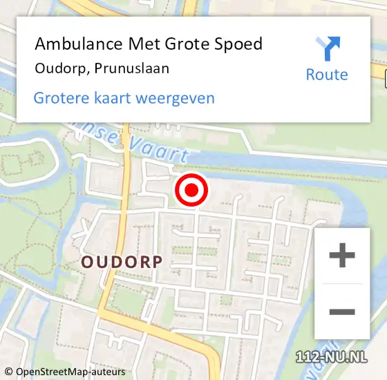 Locatie op kaart van de 112 melding: Ambulance Met Grote Spoed Naar Oudorp, Prunuslaan op 11 augustus 2015 10:06