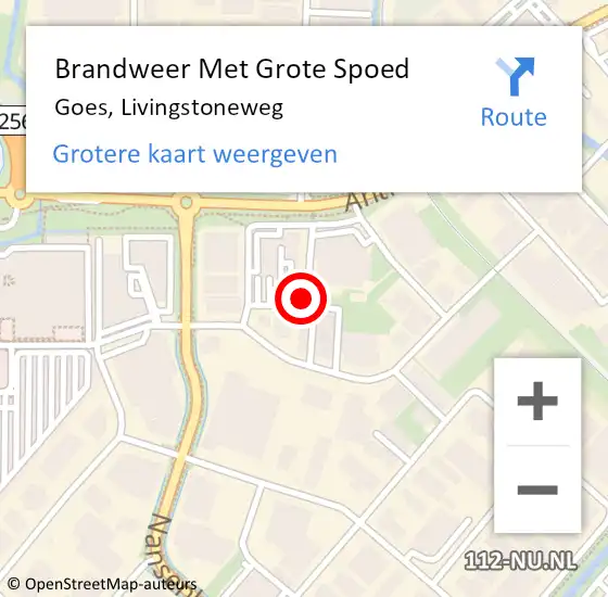 Locatie op kaart van de 112 melding: Brandweer Met Grote Spoed Naar Goes, Livingstoneweg op 11 augustus 2015 10:55