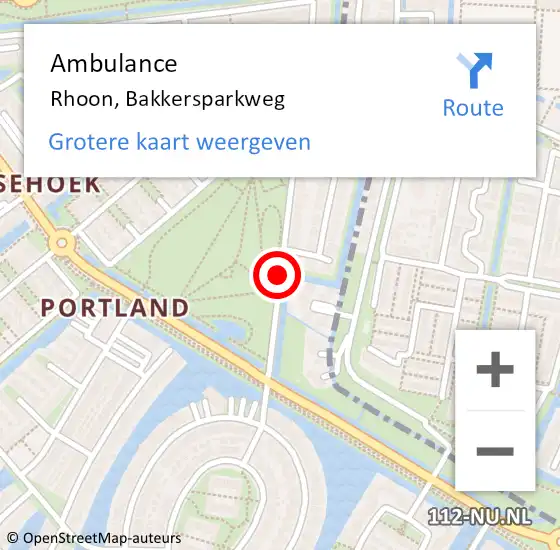 Locatie op kaart van de 112 melding: Ambulance Rhoon, Bakkersparkweg op 11 augustus 2015 11:34