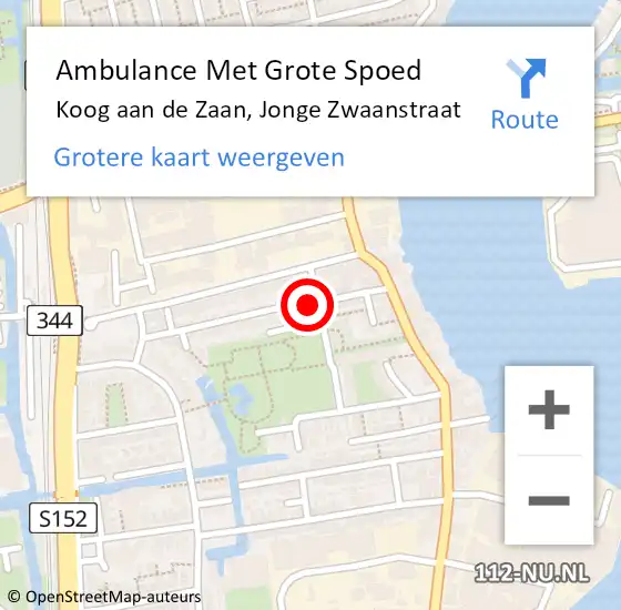 Locatie op kaart van de 112 melding: Ambulance Met Grote Spoed Naar Koog aan de Zaan, Jonge Zwaanstraat op 11 augustus 2015 11:49