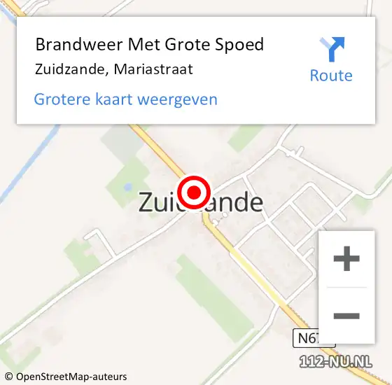 Locatie op kaart van de 112 melding: Brandweer Met Grote Spoed Naar Zuidzande, Mariastraat op 11 augustus 2015 11:53