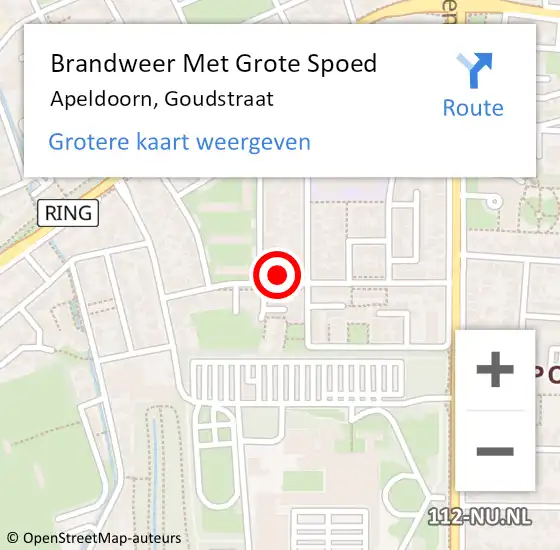 Locatie op kaart van de 112 melding: Brandweer Met Grote Spoed Naar Apeldoorn, Goudstraat op 11 augustus 2015 12:05