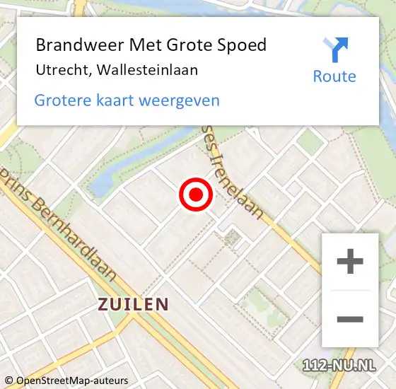 Locatie op kaart van de 112 melding: Brandweer Met Grote Spoed Naar Utrecht, Wallesteinlaan op 11 augustus 2015 13:00