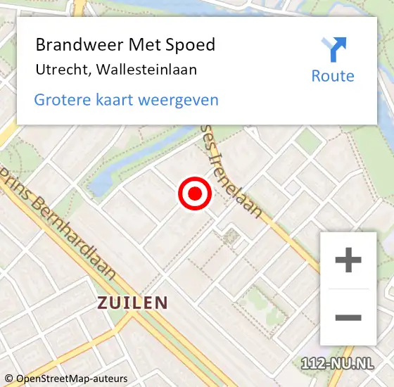 Locatie op kaart van de 112 melding: Brandweer Met Spoed Naar Utrecht, Wallesteinlaan op 11 augustus 2015 13:00