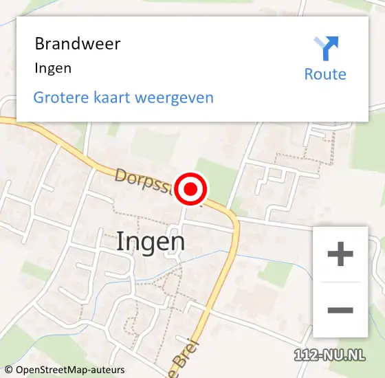 Locatie op kaart van de 112 melding: Brandweer Ingen op 11 augustus 2015 13:32