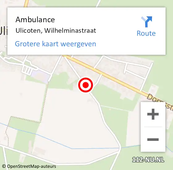 Locatie op kaart van de 112 melding: Ambulance Ulicoten, Wilhelminastraat op 11 augustus 2015 14:00