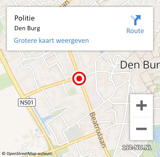 Locatie op kaart van de 112 melding: Politie Den Burg op 11 augustus 2015 14:26