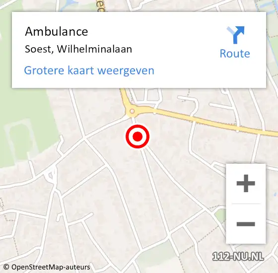 Locatie op kaart van de 112 melding: Ambulance Soest, Wilhelminalaan op 11 augustus 2015 14:37