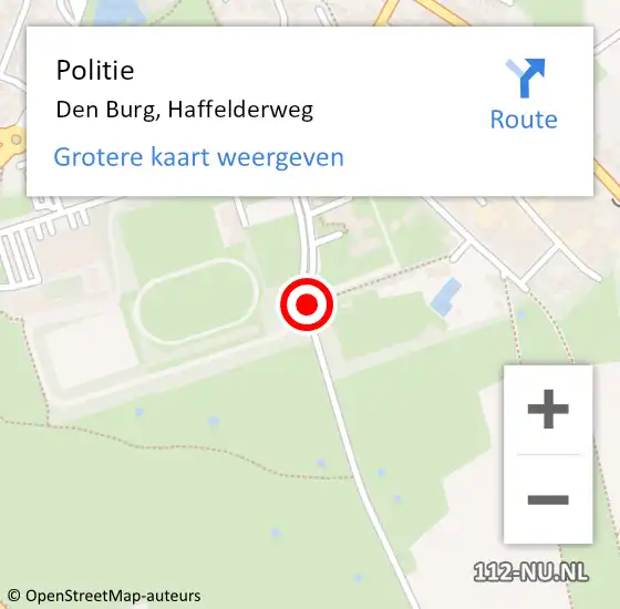 Locatie op kaart van de 112 melding: Politie Den Burg, Haffelderweg op 11 augustus 2015 15:37