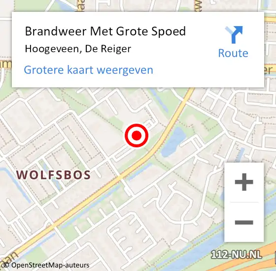 Locatie op kaart van de 112 melding: Brandweer Met Grote Spoed Naar Hoogeveen, De Reiger op 11 augustus 2015 16:14