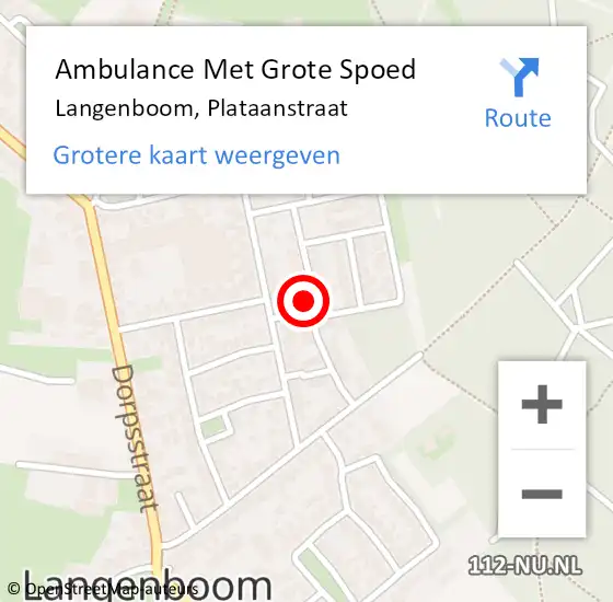 Locatie op kaart van de 112 melding: Ambulance Met Grote Spoed Naar Langenboom, Plataanstraat op 11 augustus 2015 17:33