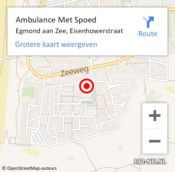 Locatie op kaart van de 112 melding: Ambulance Met Spoed Naar Egmond aan Zee, Eisenhowerstraat op 11 augustus 2015 18:23