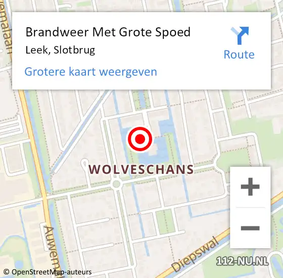 Locatie op kaart van de 112 melding: Brandweer Met Grote Spoed Naar Leek, Slotbrug op 11 augustus 2015 20:40