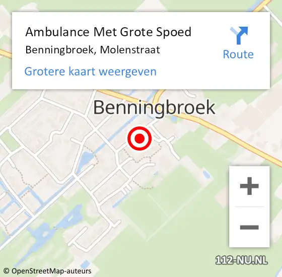 Locatie op kaart van de 112 melding: Ambulance Met Grote Spoed Naar Benningbroek, Molenstraat op 11 augustus 2015 21:20