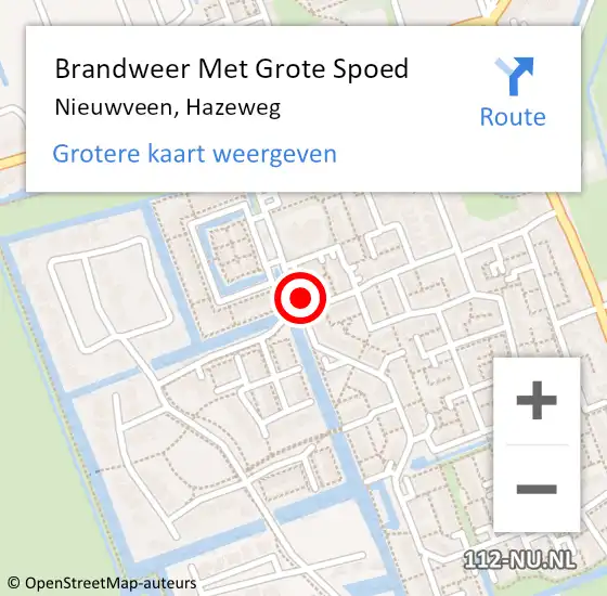 Locatie op kaart van de 112 melding: Brandweer Met Grote Spoed Naar Nieuwveen, Hazeweg op 11 augustus 2015 21:23