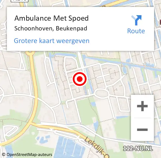 Locatie op kaart van de 112 melding: Ambulance Met Spoed Naar Schoonhoven, Beukenpad op 12 augustus 2015 01:11