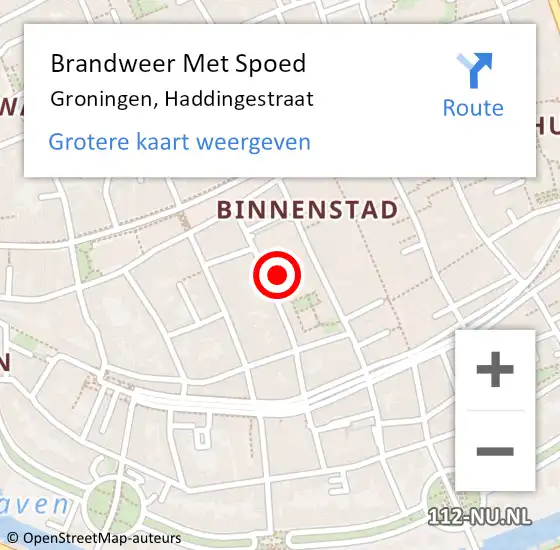 Locatie op kaart van de 112 melding: Brandweer Met Spoed Naar Groningen, Haddingestraat op 12 augustus 2015 05:27