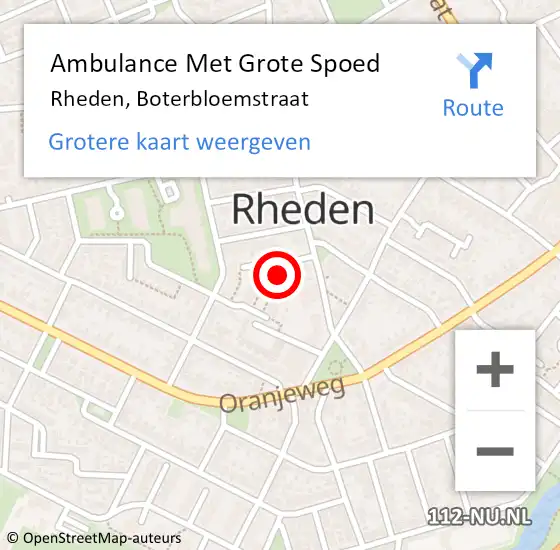 Locatie op kaart van de 112 melding: Ambulance Met Grote Spoed Naar Rheden, Boterbloemstraat op 12 augustus 2015 06:33