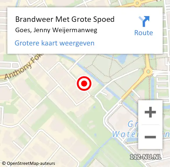 Locatie op kaart van de 112 melding: Brandweer Met Grote Spoed Naar Goes, Jenny Weijermanweg op 12 augustus 2015 07:26