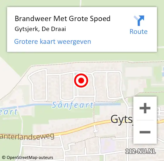 Locatie op kaart van de 112 melding: Brandweer Met Grote Spoed Naar Gytsjerk, De Draai op 12 augustus 2015 08:49