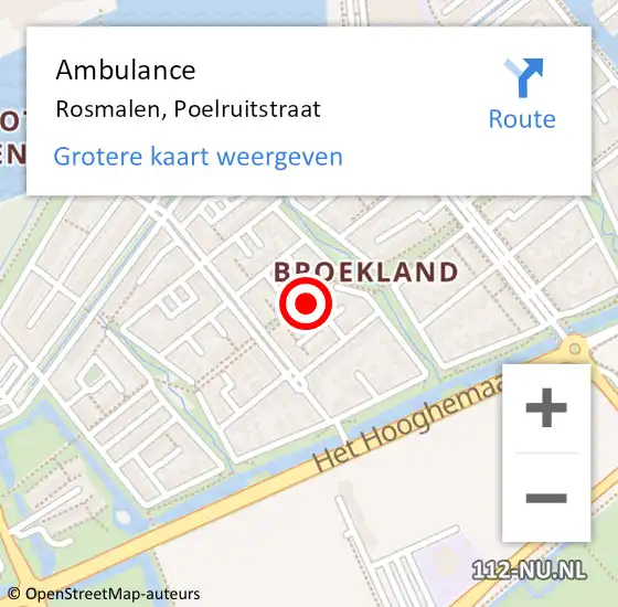 Locatie op kaart van de 112 melding: Ambulance Rosmalen, Poelruitstraat op 12 augustus 2015 09:17