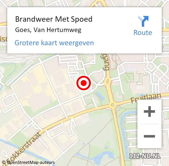 Locatie op kaart van de 112 melding: Brandweer Met Spoed Naar Goes, Van Hertumweg op 12 augustus 2015 09:36