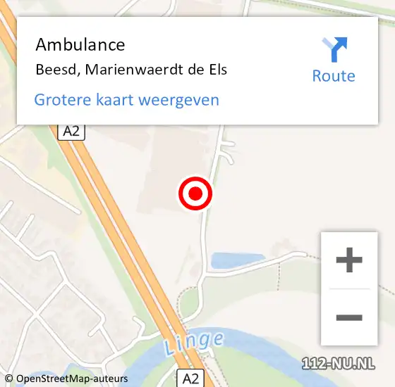 Locatie op kaart van de 112 melding: Ambulance Beesd, Marienwaerdt de Els op 12 augustus 2015 11:31