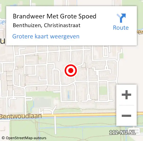 Locatie op kaart van de 112 melding: Brandweer Met Grote Spoed Naar Benthuizen, Christinastraat op 12 augustus 2015 11:44