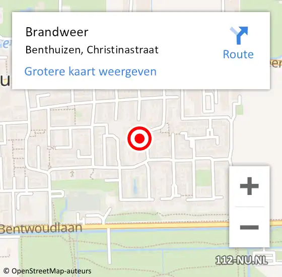 Locatie op kaart van de 112 melding: Brandweer Benthuizen, Christinastraat op 12 augustus 2015 11:44