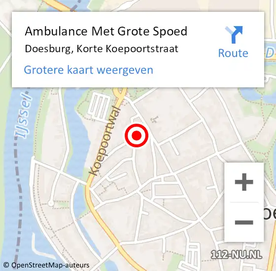 Locatie op kaart van de 112 melding: Ambulance Met Grote Spoed Naar Doesburg, Korte Koepoortstraat op 12 augustus 2015 12:02